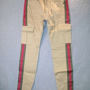 Golden Denim Mens Jeans Tan With Red And Green Stripes Size 30